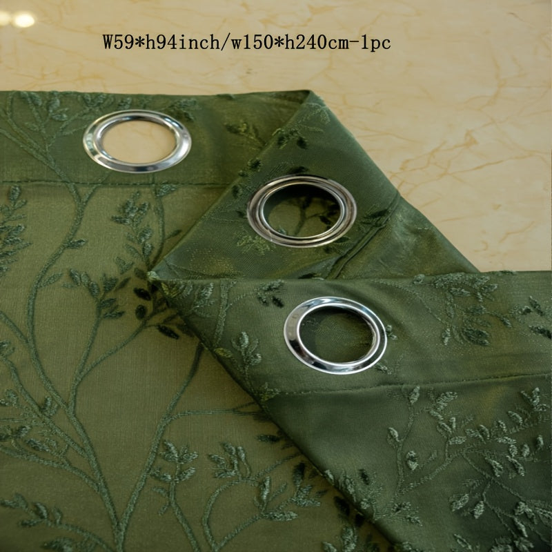 Rideau voilage vert jacquard à motifs branches style vintage