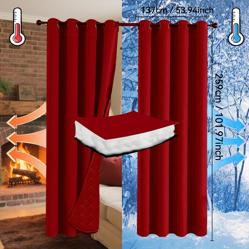 Rideaux occultants thermiques épais à œillets isolants (2 panneaux), rouge