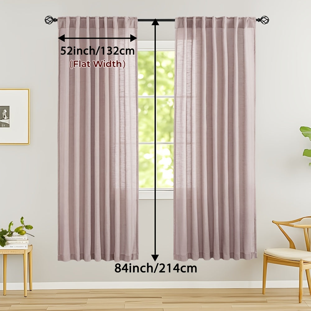 Rideaux voilage lin mélangé semi-transparents style classique (2 Panneaux)