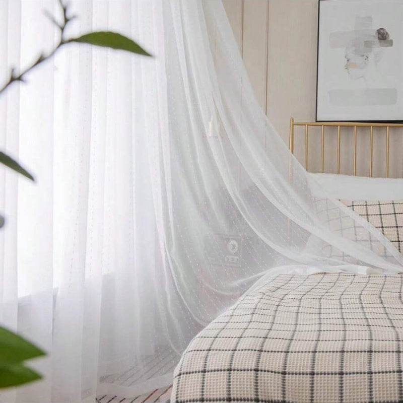 Rideau voilage blanc à pois en polyester léger pour salon et chambre