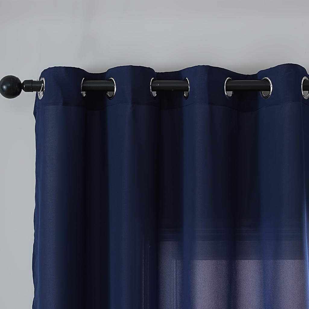 Rideaux voilage bleu marine tamisants à œillets (2 panneaux)