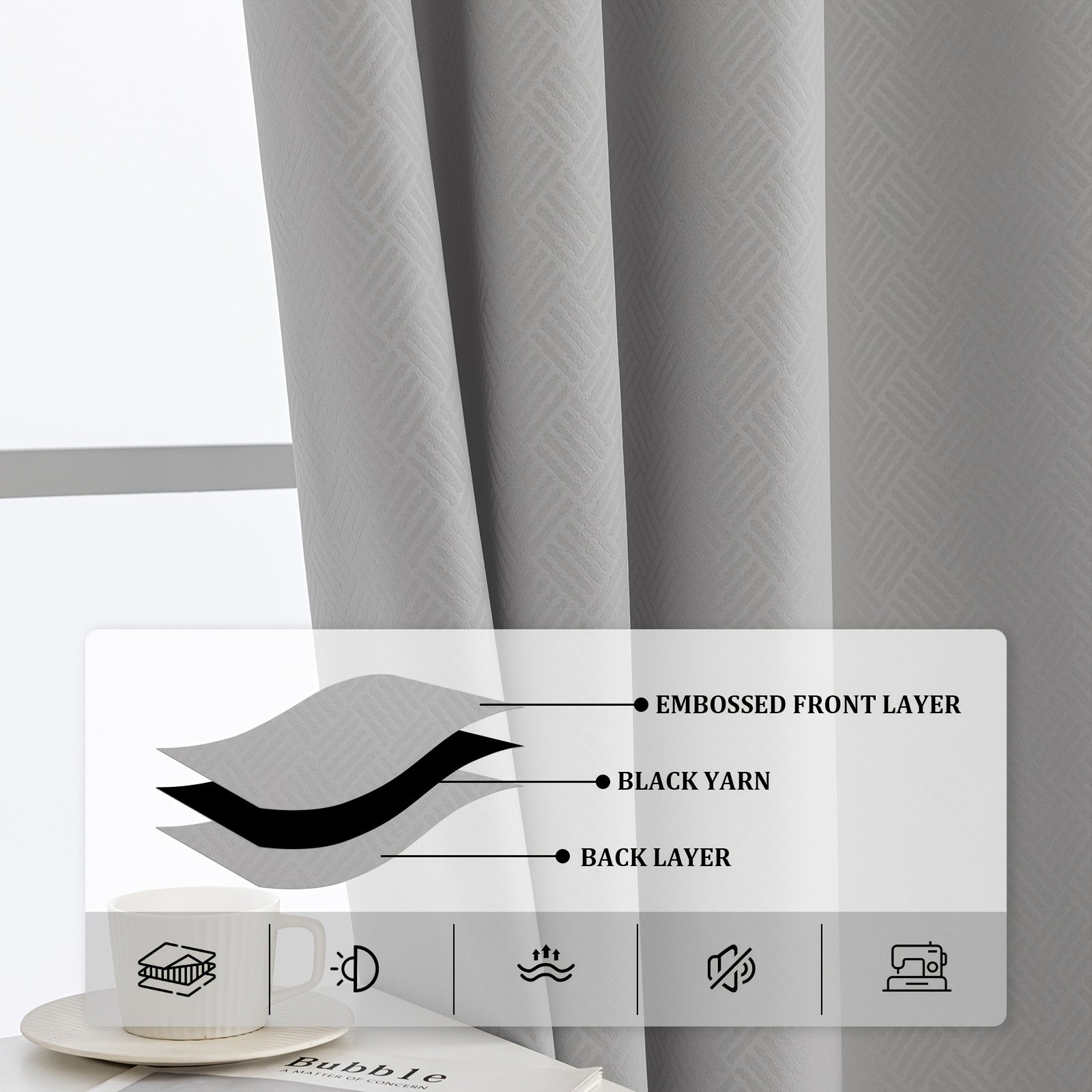 Rideaux occultants géométriques isolants à œillets pour chambre (2 panneaux)