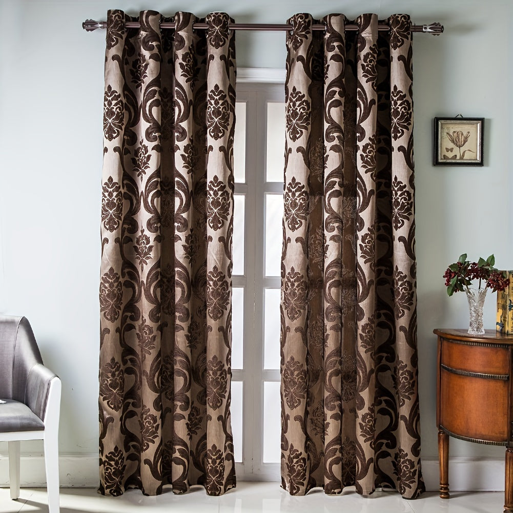 Rideaux occultants jacquard fleuris rétro à œillets (2 panneaux), largeur 100 à 139 cm