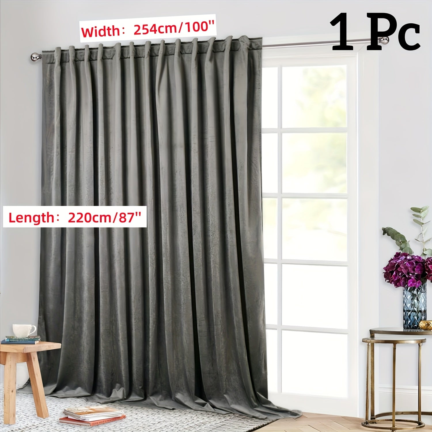 Rideau flanelle occultant large en polyester pour porte-fenêtre