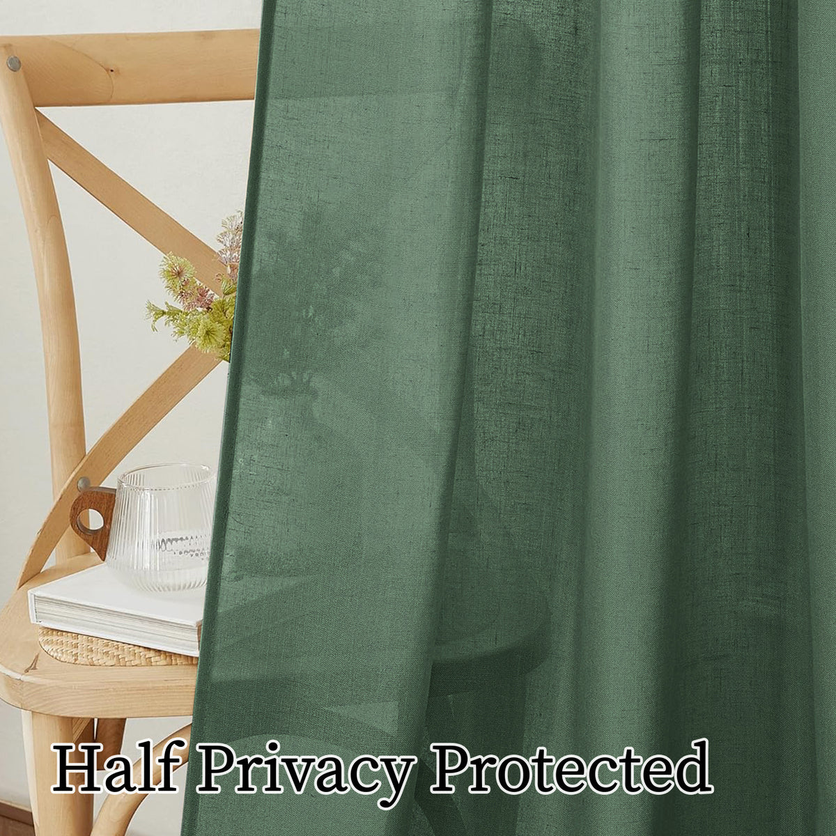 Rideaux voilage lin mélangé semi-transparents style classique (2 Panne, hauteur 200 à 239 cm