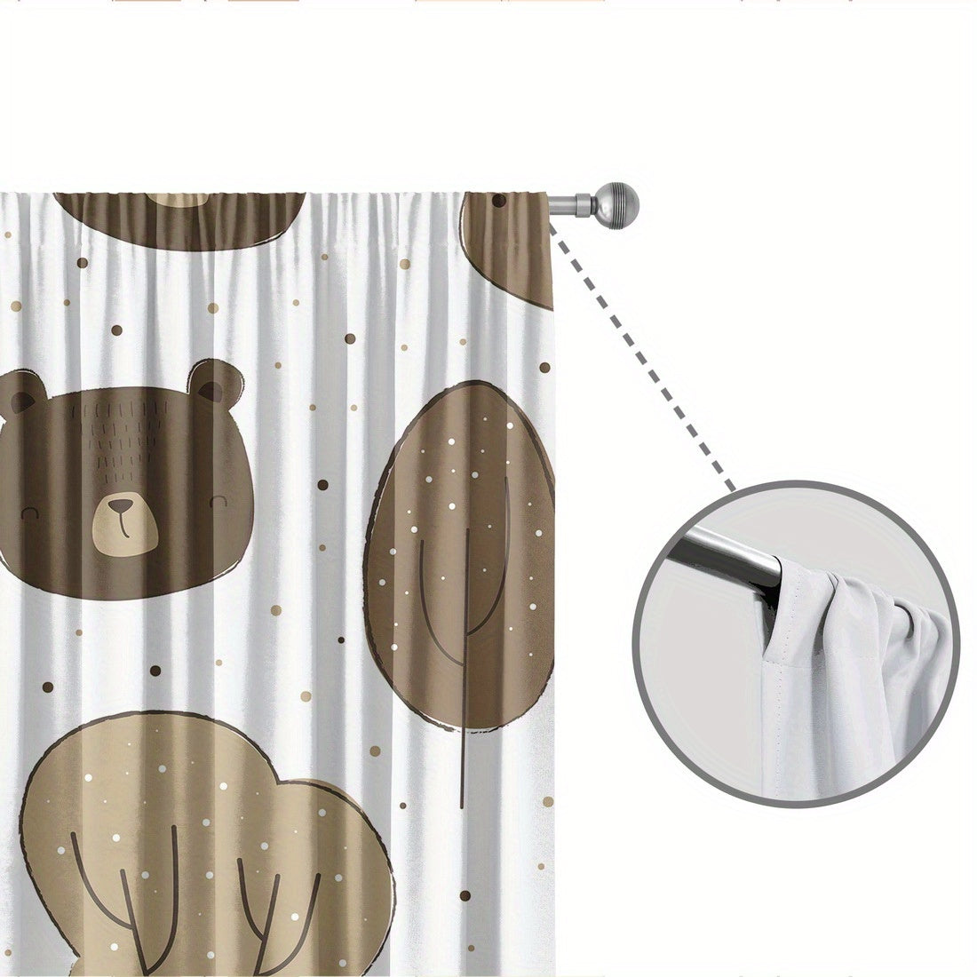 Rideau occultant enfant imprimé ours beige en polyester (2 panneaux)