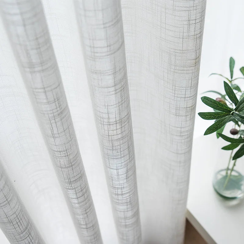 Rideau voilage en lin blanc moderne tamisant pour salon et chambre