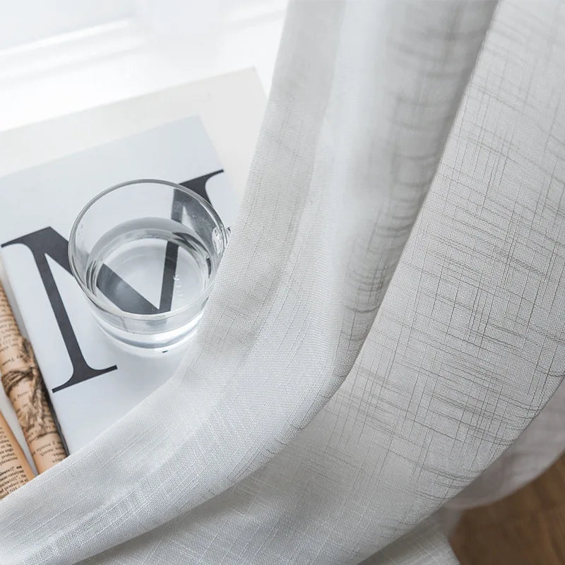 Rideau voilage en lin blanc moderne tamisant pour salon et chambre
