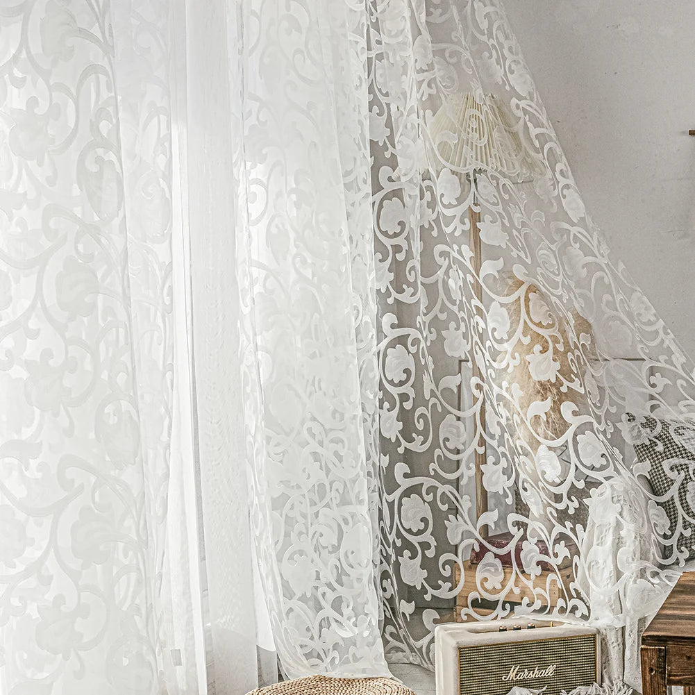 Voilage brodé blanc style européen pour salon et chambre (1 pièce)