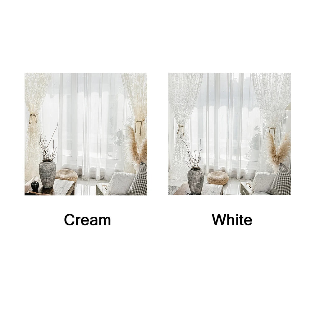 Voilage brodé blanc style européen pour salon et chambre (1 pièce)
