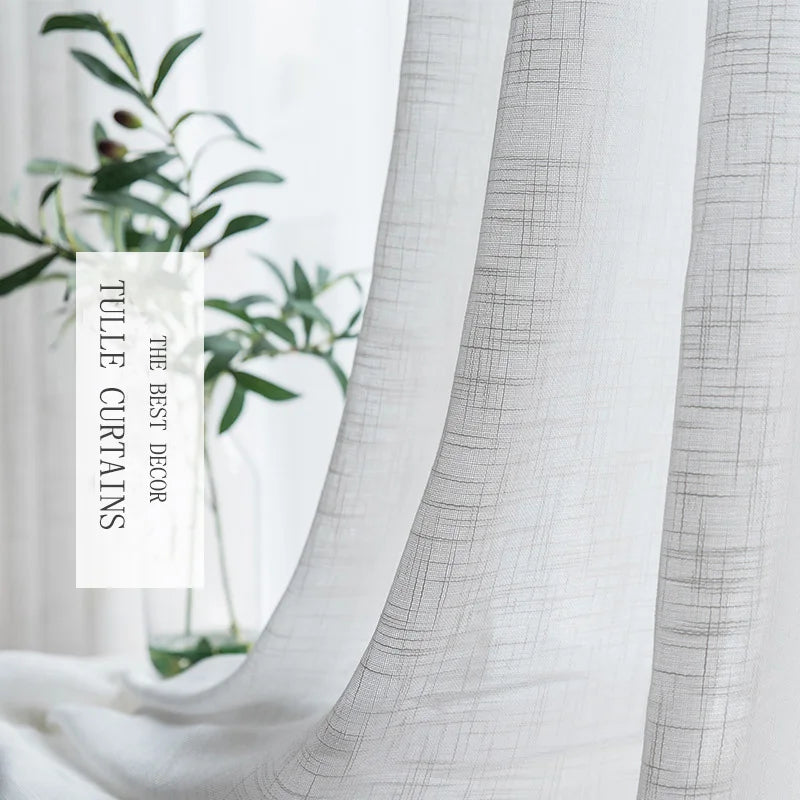 Rideau voilage en lin blanc moderne tamisant pour salon et chambre