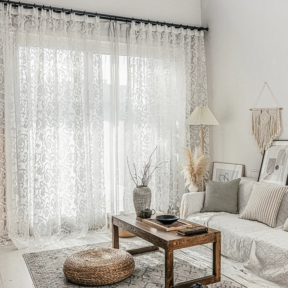 Voilage brodé blanc style européen pour salon et chambre (1 pièce)