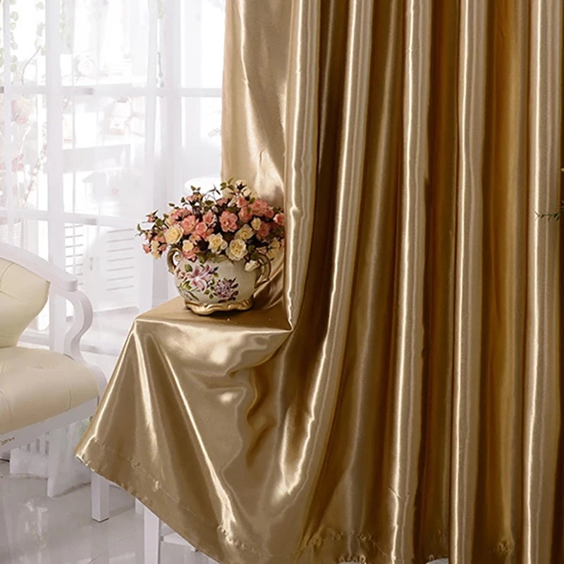 Rideau semi-occultant satin doré en polyester, largeur 100 à 139 cm