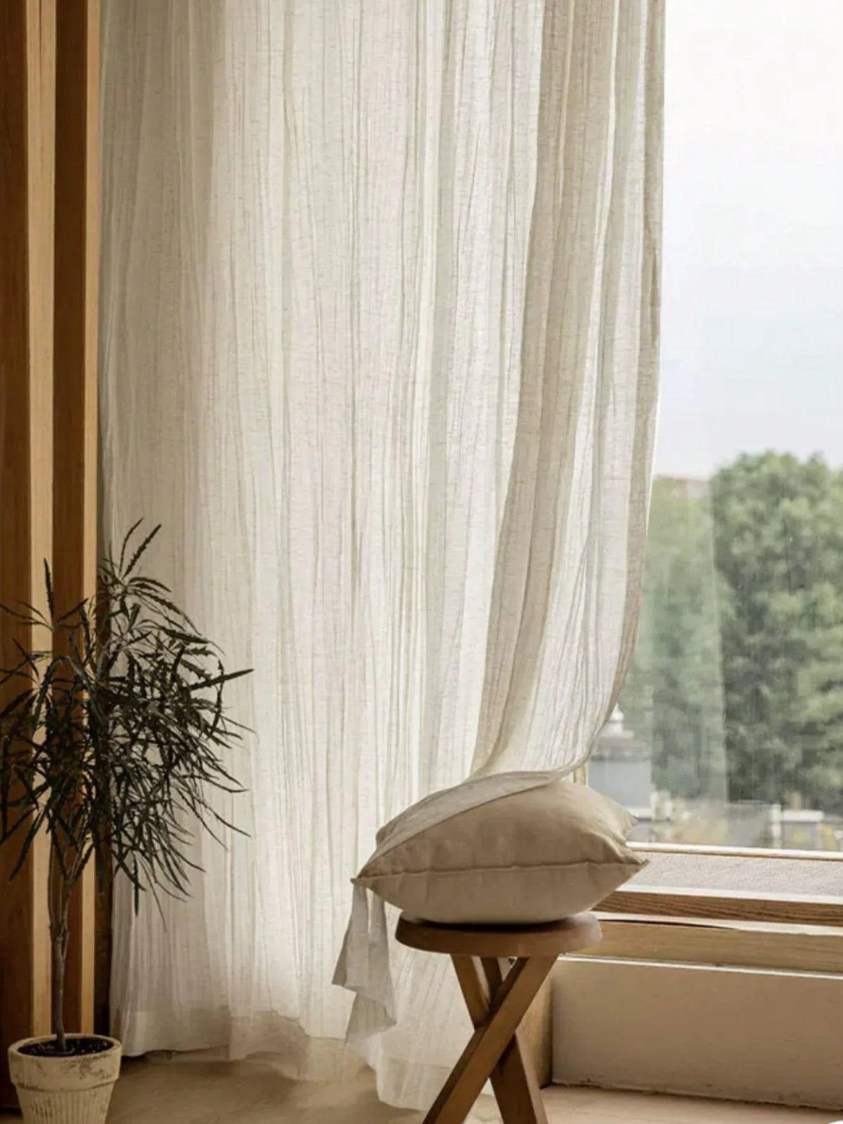 Rideau en lin tamisant style japonais pour porte-fenêtre beige ou blan, beige