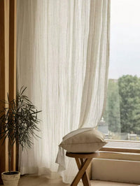 Rideau en lin tamisant style japonais pour porte-fenêtre beige ou blan, beige