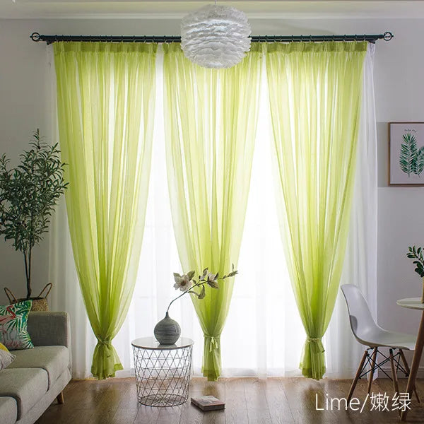 Rideau voilage tulle coloré polyester translucide, vert clair