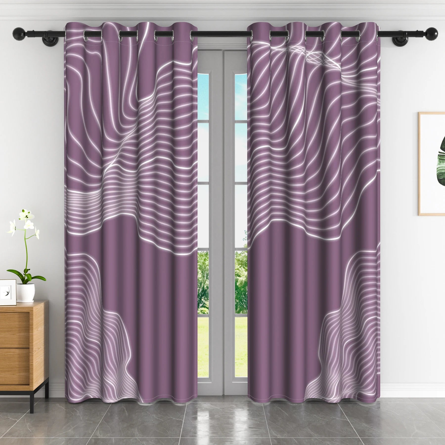 Rideaux occultants motif abstrait moderne en polyester (2 panneaux)