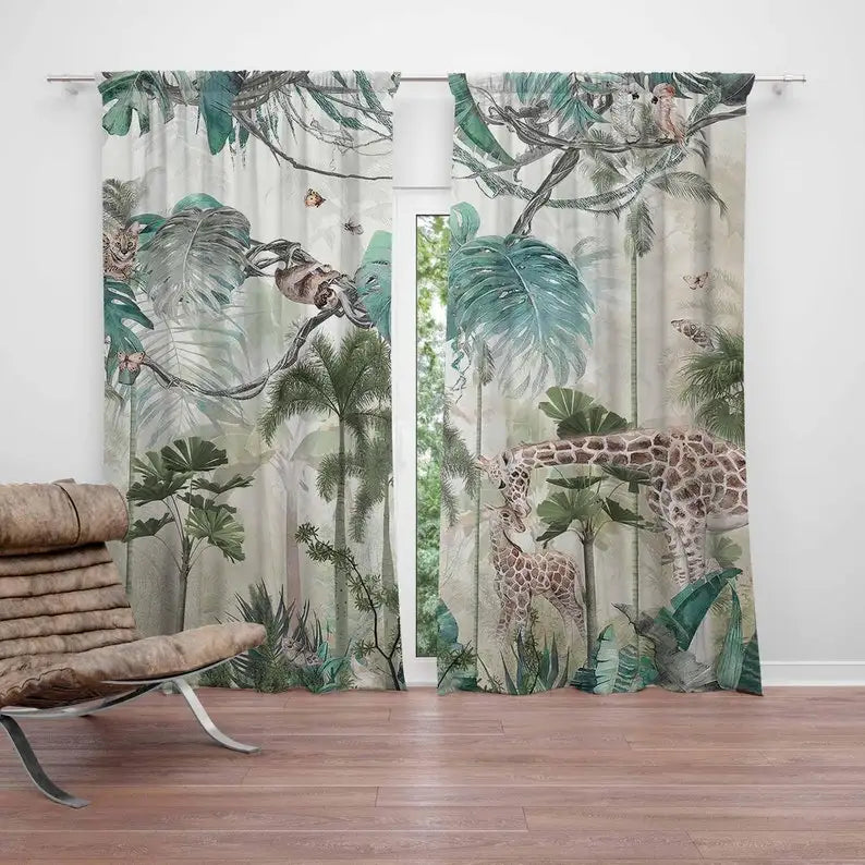 Rideaux jungle safari animaux, largeur moins de 100 cm