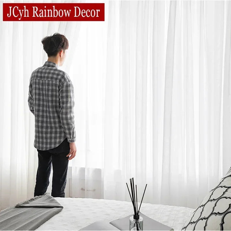Voilage blanc transparent en polyester tamisant, largeur moins de 100 cm