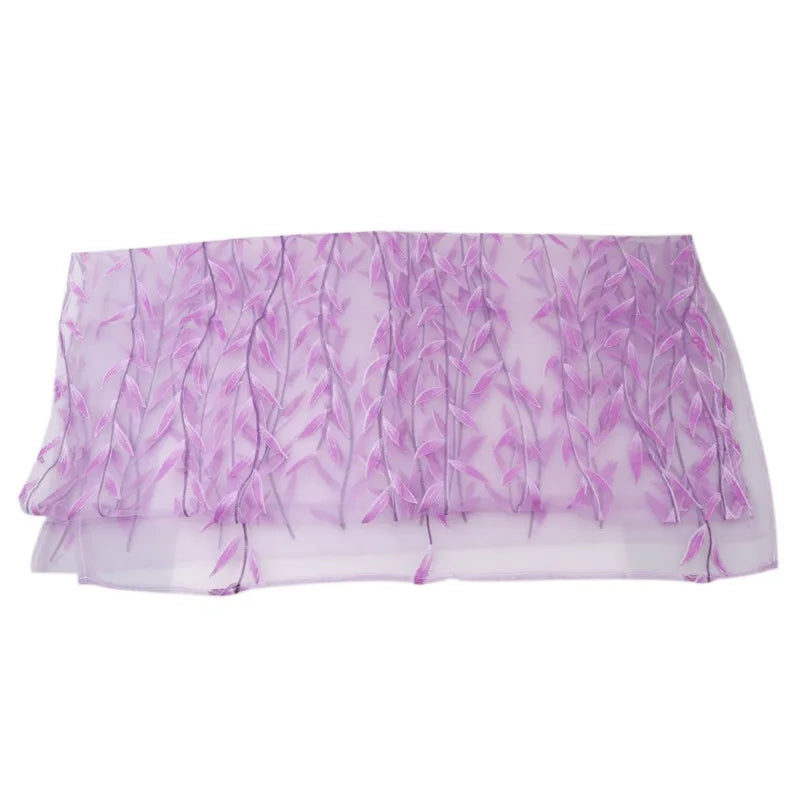 Rideaux voilage verts motif feuilles de saule en polyester (2 panneaux)