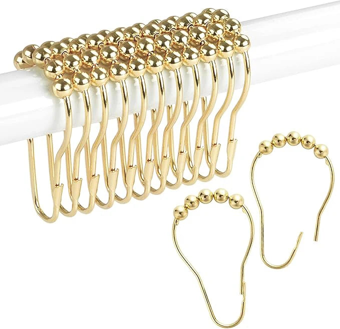 Lot de 12 crochets de rideaux de douche à roulettes, forme de gourde