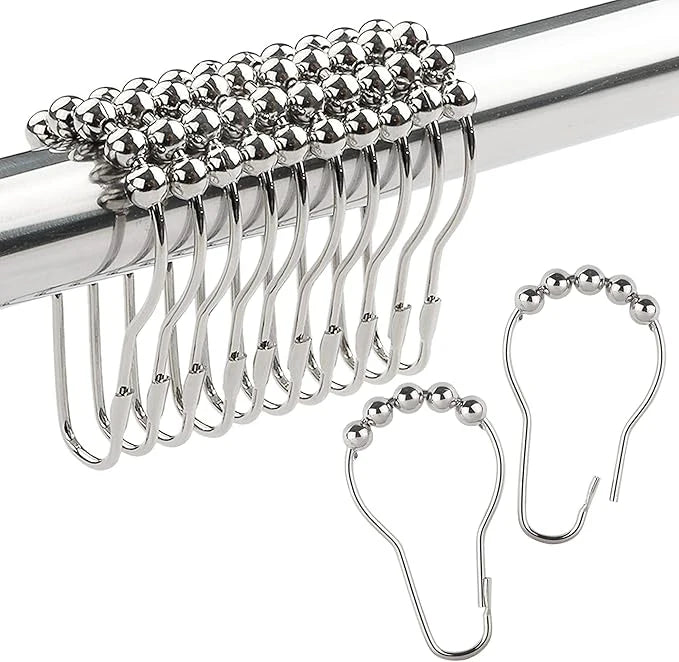Lot de 12 crochets de rideaux de douche à roulettes, forme de gourde