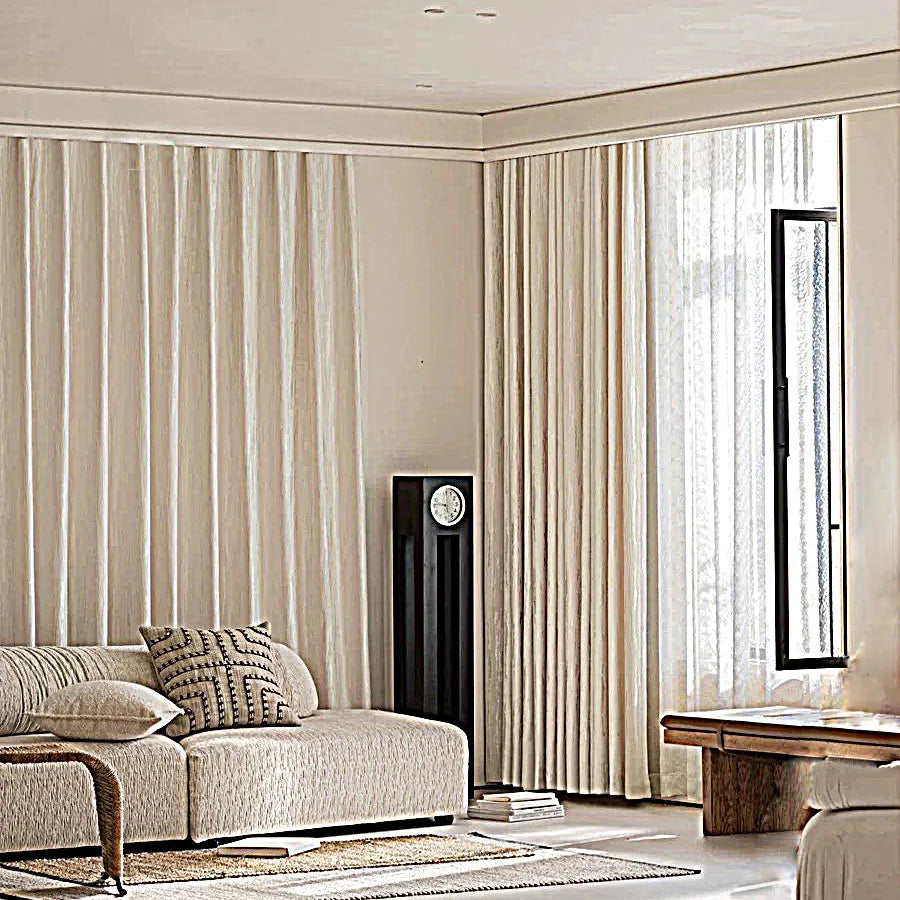 Rideau tamisant beige jacquard à motifs géométriques pour salon et chambre