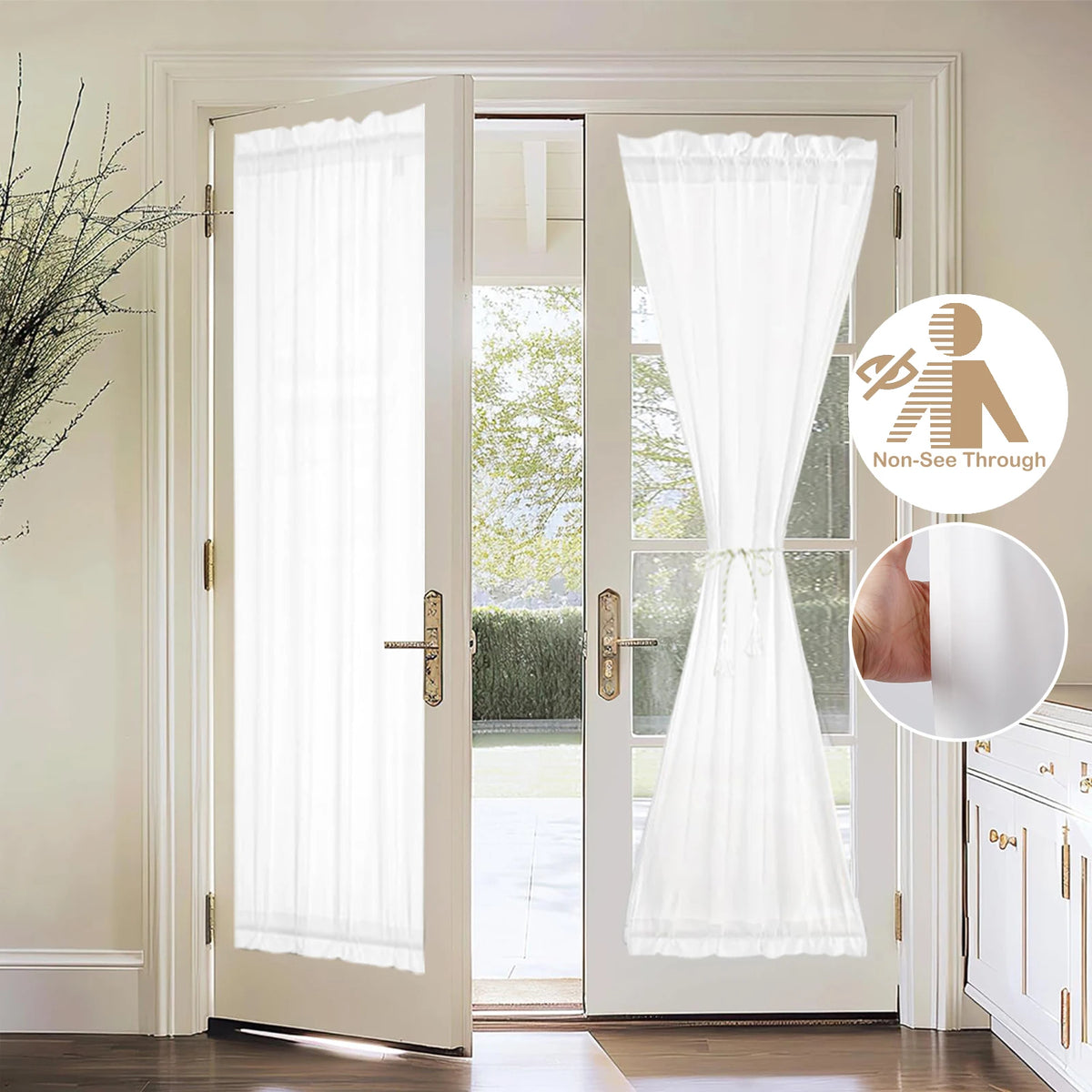 Voile de Porte Blanc Transparent avec Œillets, largeur 100 à 139 cm