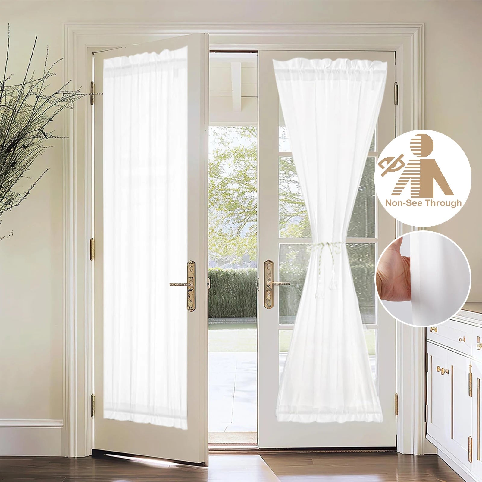 Voile de Porte Blanc Transparent avec Œillets – Rideau de Fenêtre Thermique et Occultant