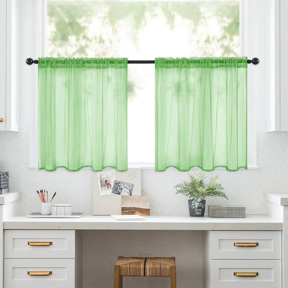 Petit rideau voilage court transparent uni pour cuisine et salle de bain (2 pièces)