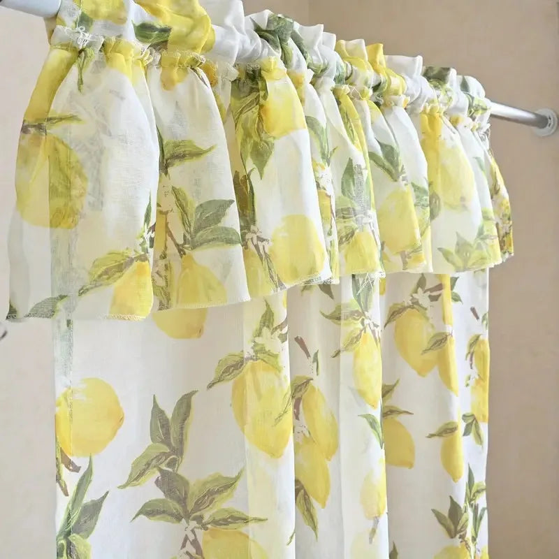 Rideau court cuisine citron jaune en voile polyester tamisant