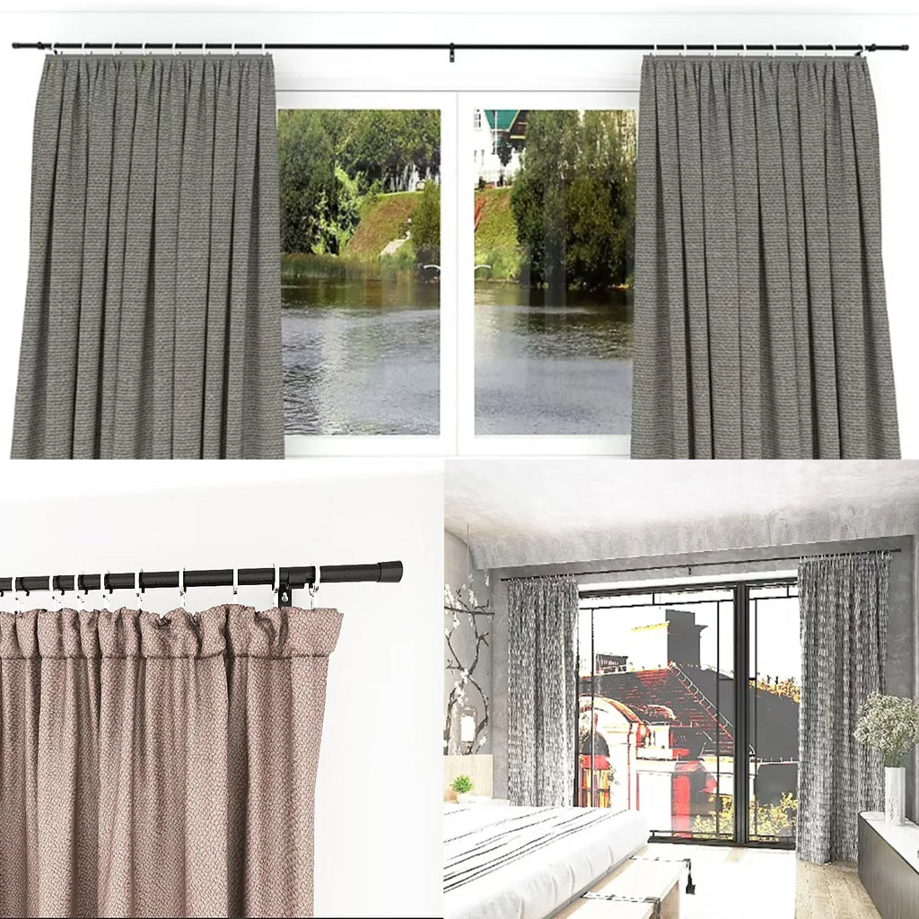 Tringle à rideau extensible en métal noir avec anneaux et pinces inclu