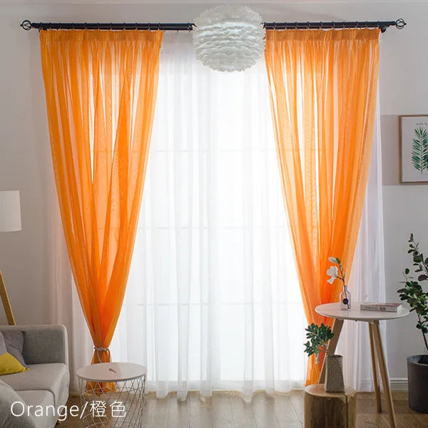 Rideau voilage tulle coloré translucide léger moderne, orange