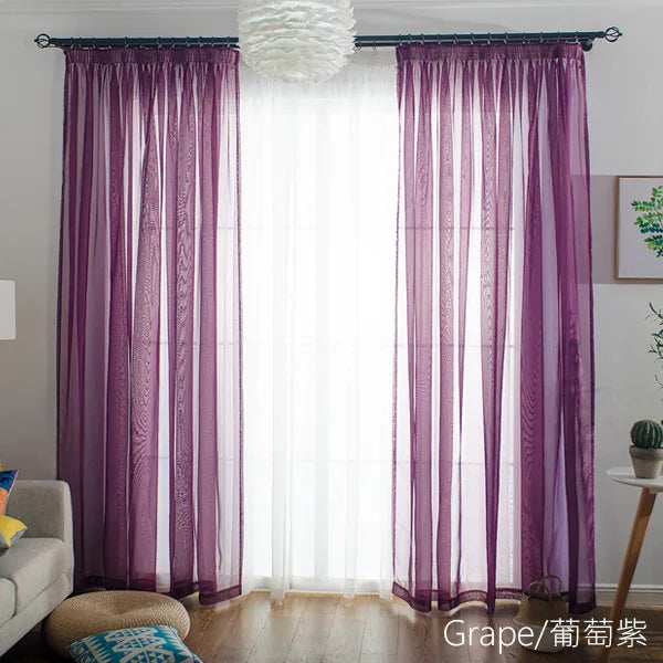 Rideau voilage tulle coloré translucide léger moderne, violet