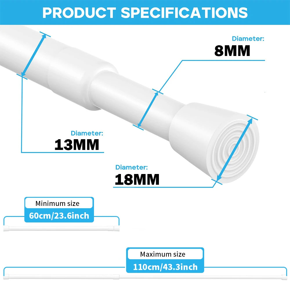Tringle extensible à pression sans perçage en métal réglable pour rideau et placard