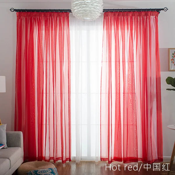 Rideau voilage tulle coloré translucide léger moderne, rouge