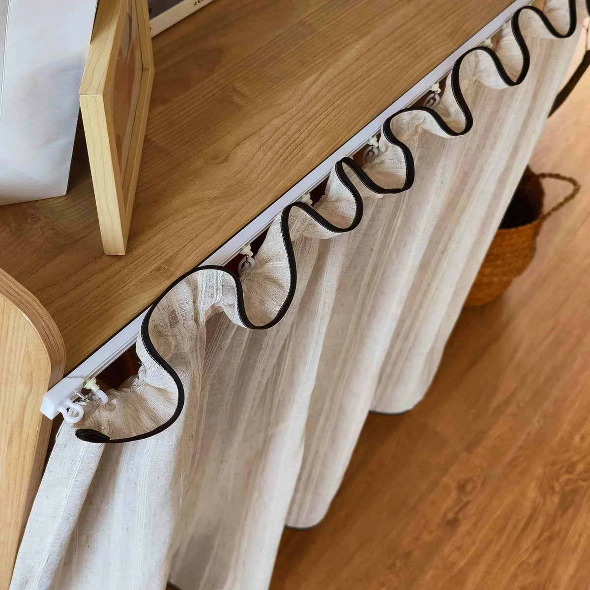 Rideau brise bise effet lin beige tamisant à plis pour cuisine fenêtre (1 pièce)