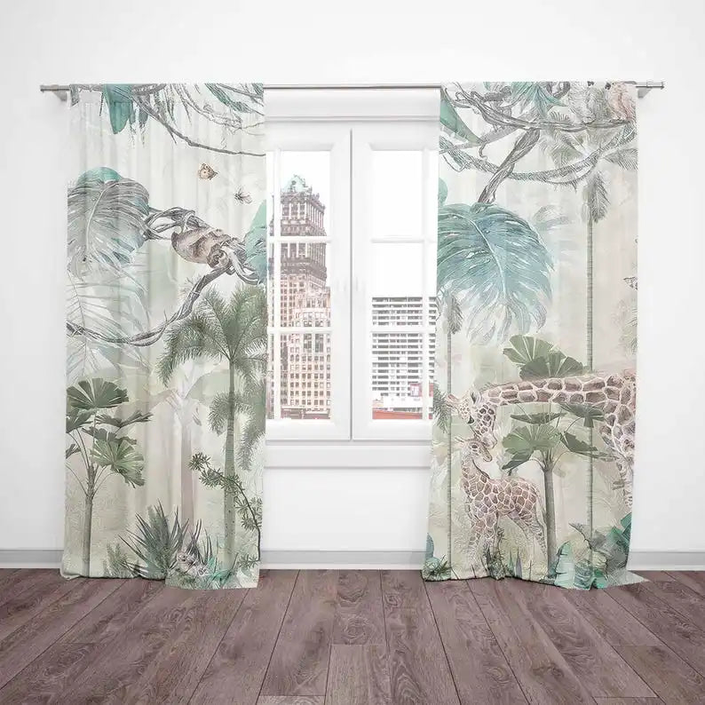 Rideaux jungle safari animaux, largeur 140 à 199 cm