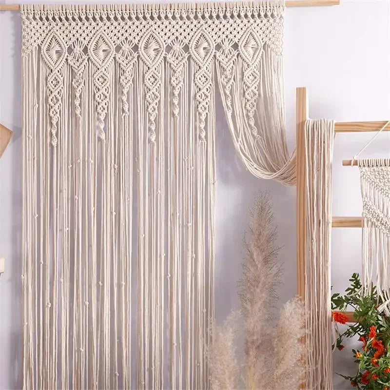 Rideau porte macramé en coton tissé main 95x200 cm (1 panneau), largeur moins de 100 cm