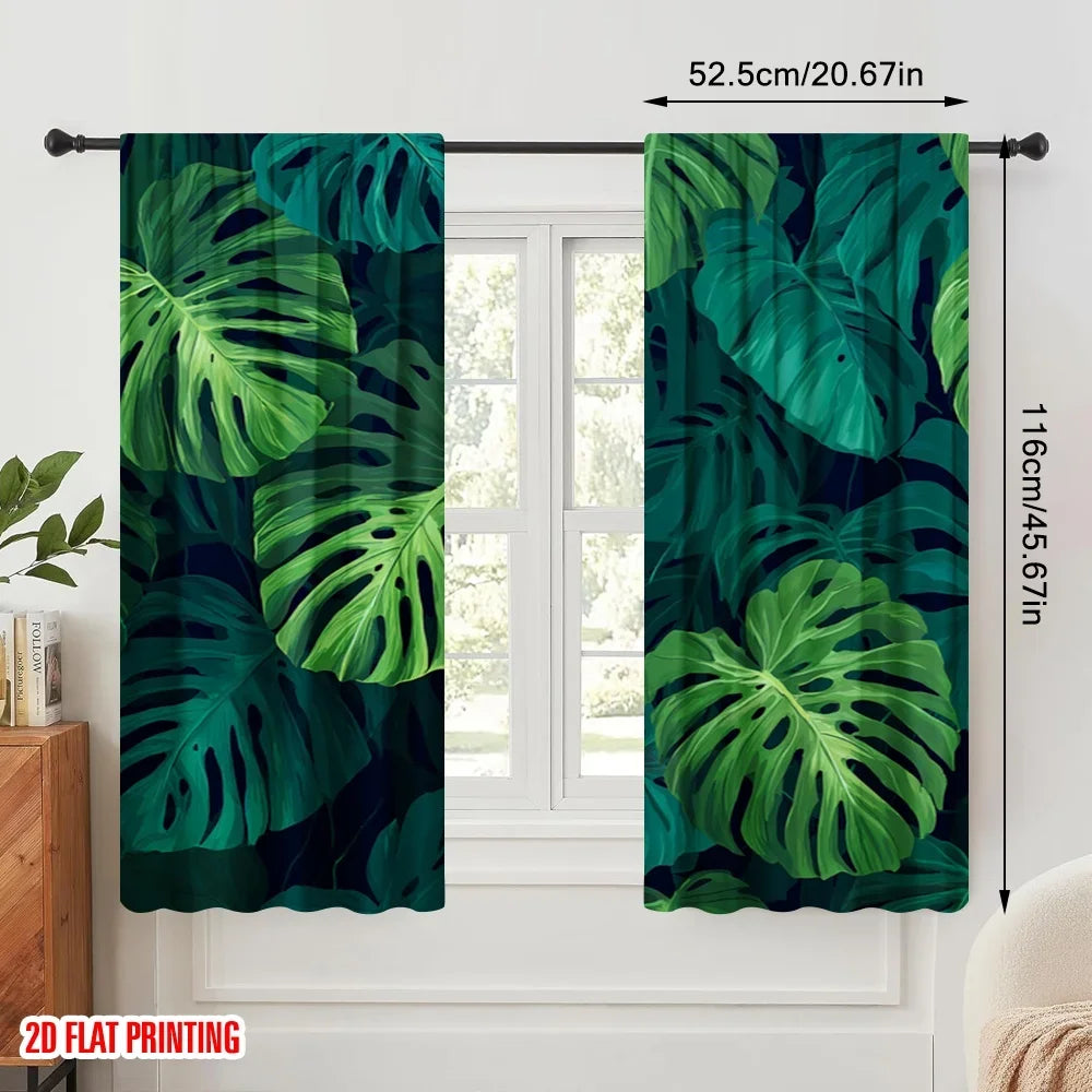 Rideaux jungle tropicaux imprimés tamisants en polyester (2 panneaux)