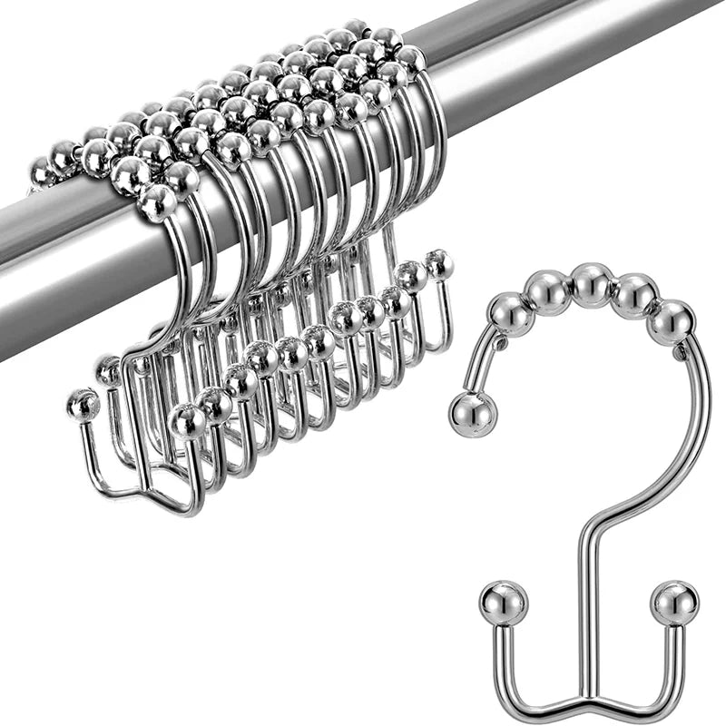 Lot de 12 crochets pour rideaux de douche en acier inoxydable avec roulettes