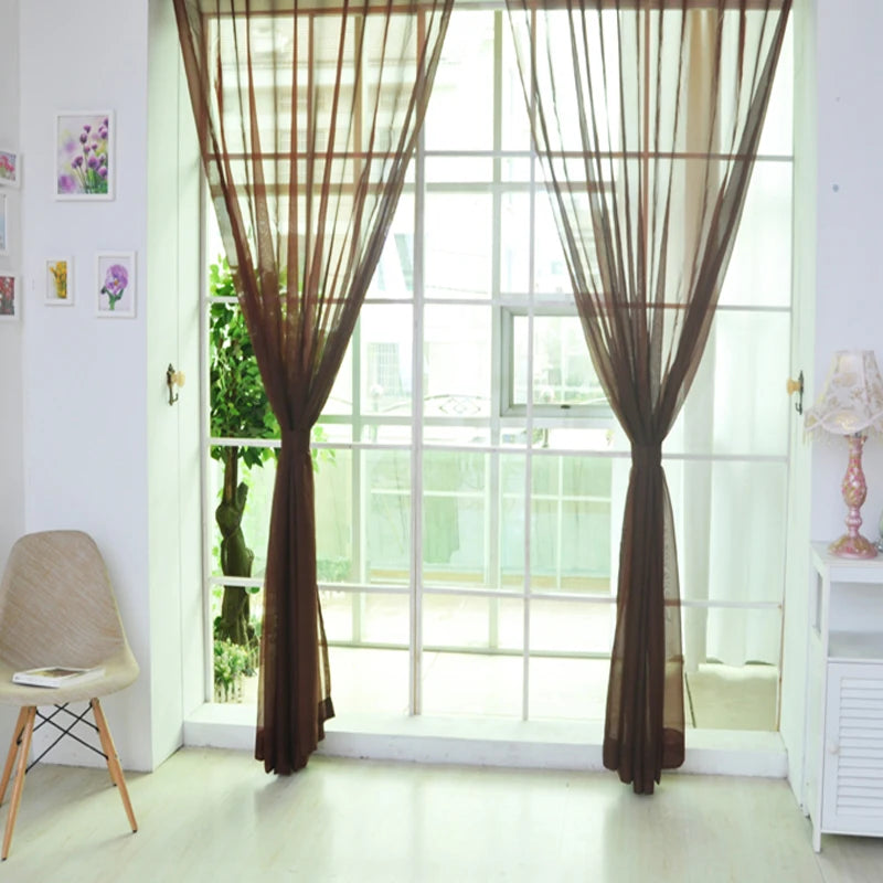 Rideau voilage transparent uni en polyester léger pour porte-fenêtre (100x200cm)