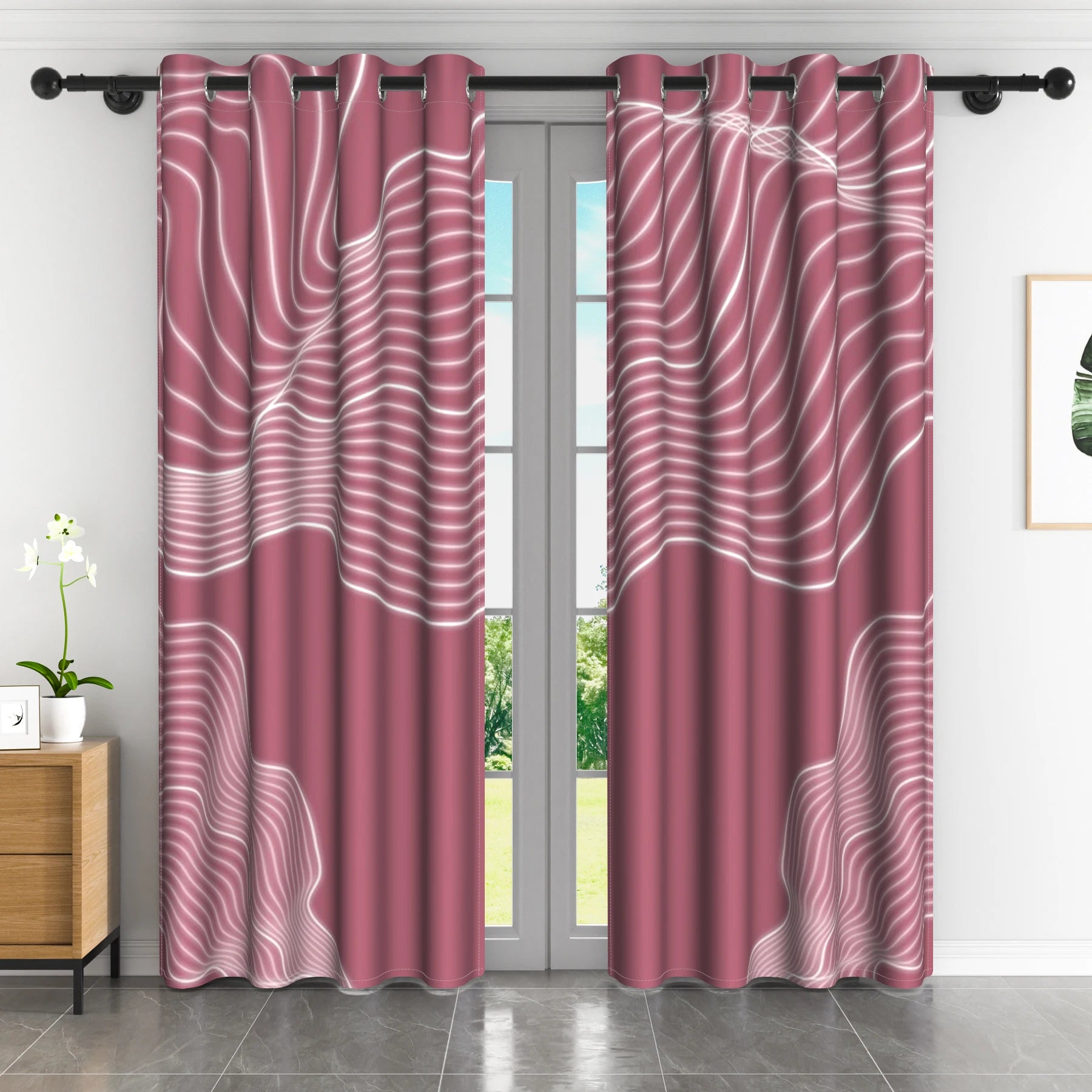 Rideaux occultants motif abstrait moderne en polyester (2 panneaux)