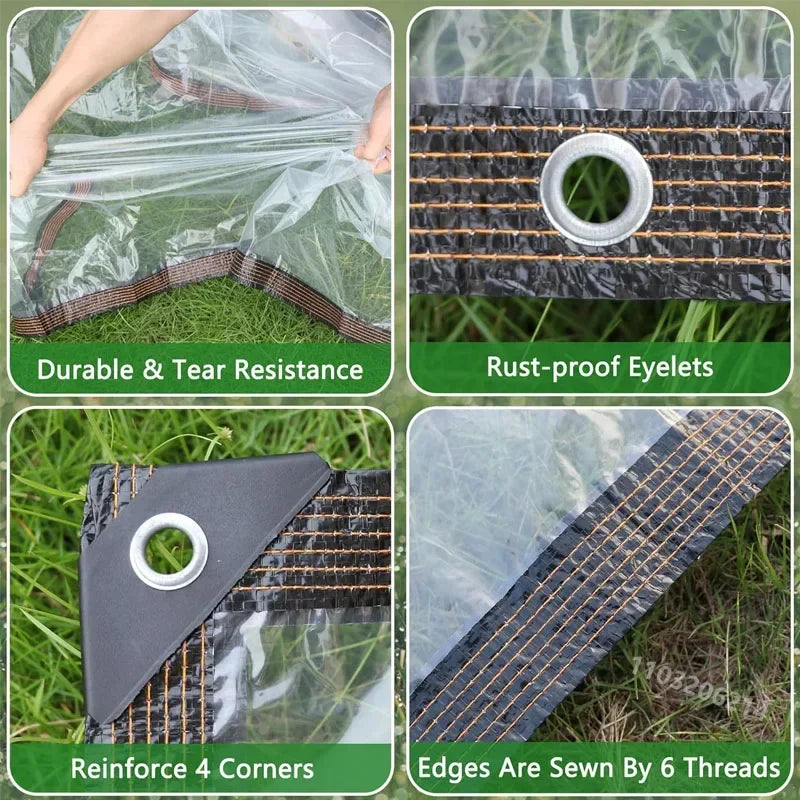 Bâche transparente étanche PE pour jardin – Couverture résistante à la pluie et au vent, protection des plantes, avec œillets