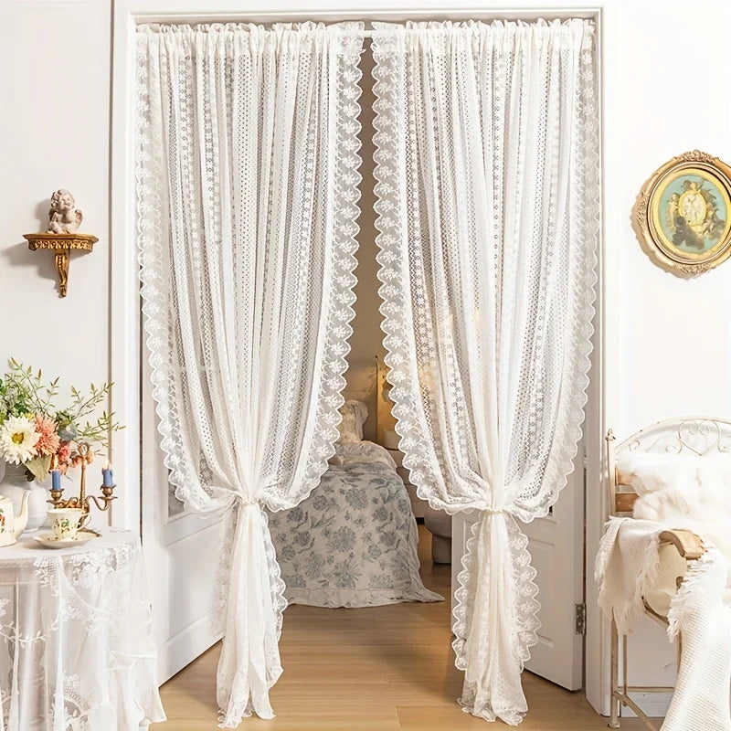 Rideau voilage dentelle blanche brodée pour chambre et salon
