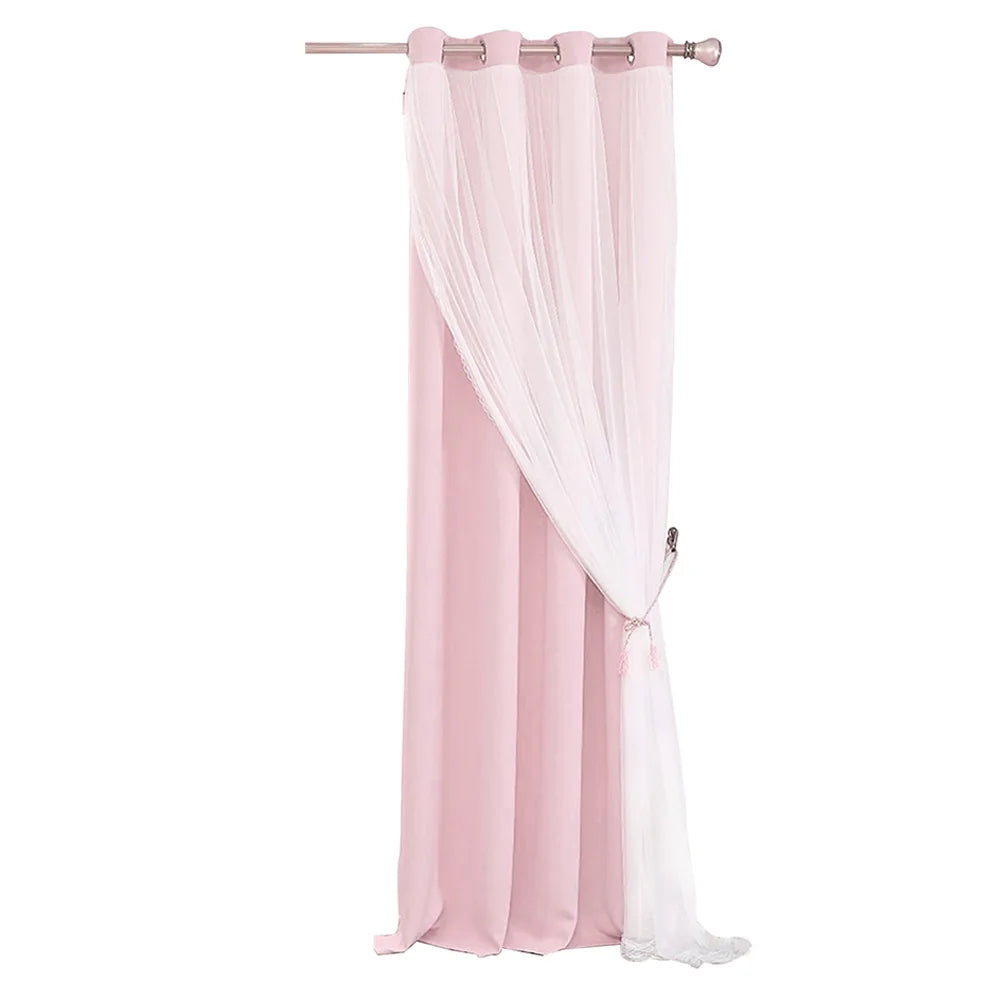 Rideau occultant double épaisseur avec voile princesse, rose (1 panneau)