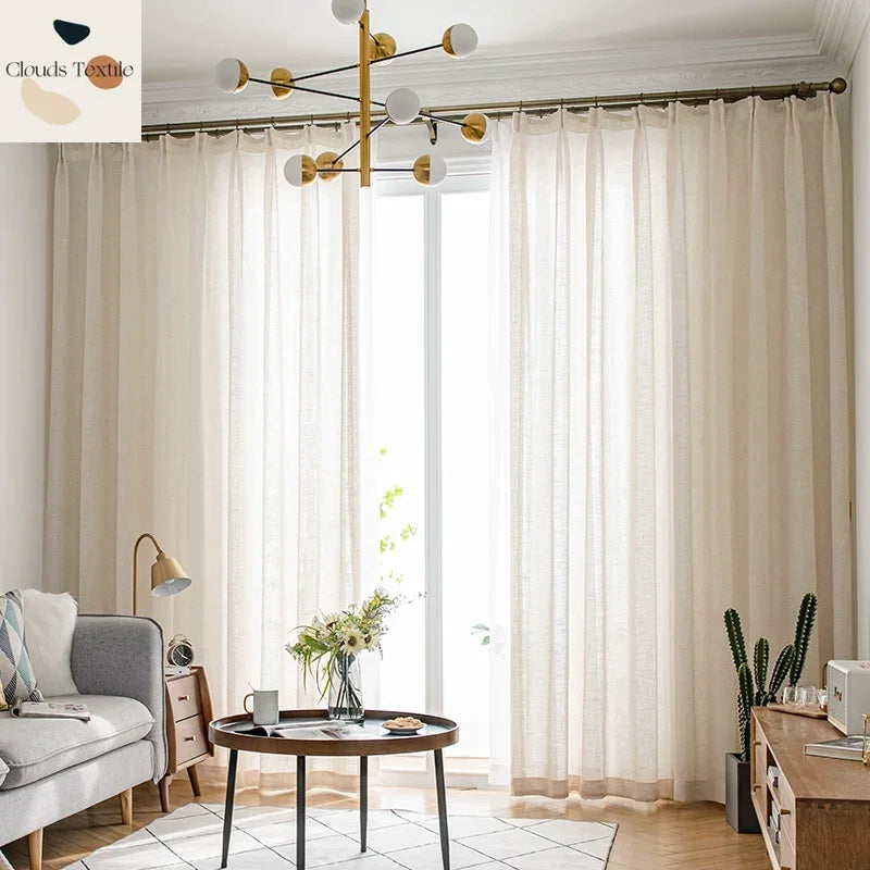 Rideau voilage tulle polyester translucide élégant pour fenêtre et sal, pose à œillets