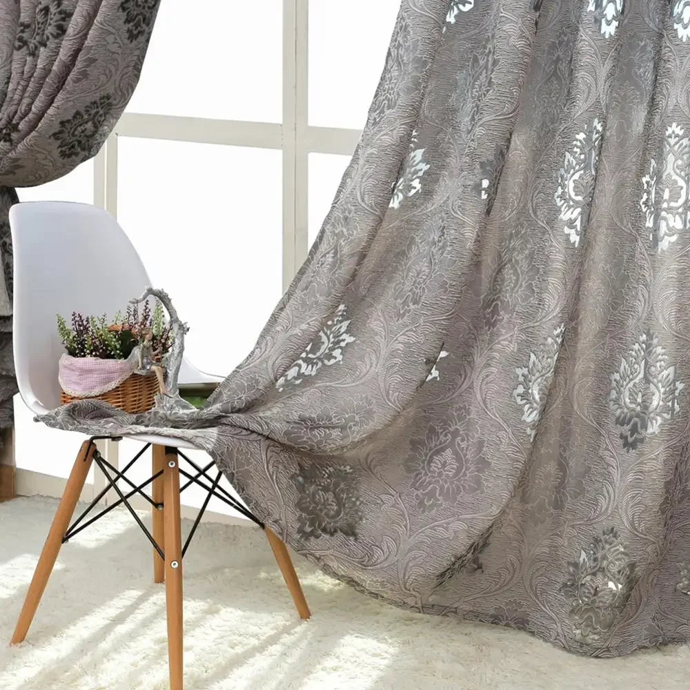 Rideau jacquard fleuri tamisant en polyester pour chambre