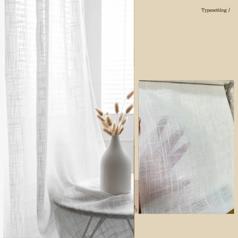 Rideau voilage tulle polyester translucide élégant pour fenêtre et sal, tulle blanc