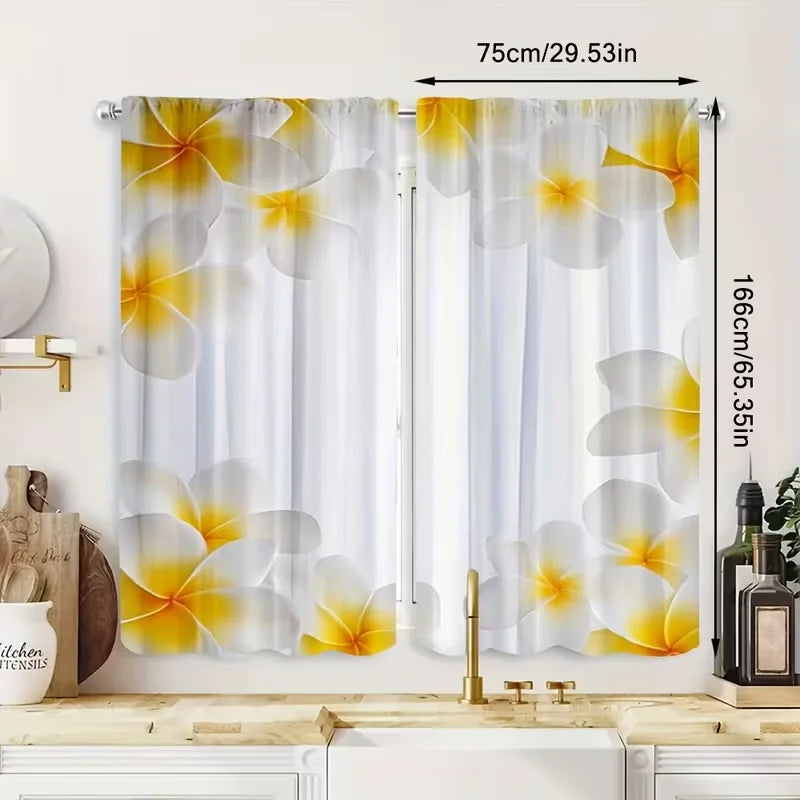 Rideaux voilage fleuris blancs et jaunes tropicaux (2 panneaux)
